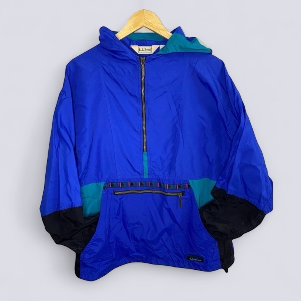 Vintage L.L. Bean Black and Blue 1/2 Zip Anorak Jacket